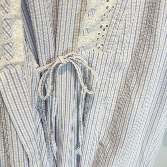 Eileen West Textured Stripe Long Length Cotton Blend Robe - L/XL - Picture 7 of 8